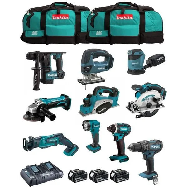 Makita MK1003 Werkzeug-Set mit 3 Akkus 3,0 Ah und 10 Werkzeugen